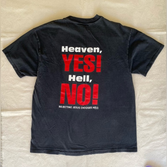 Vintage Hanes Beefy Tee 1993 Rhemawear Black Graphic Novelty Religious Shirt L - Picture 2 of 6
